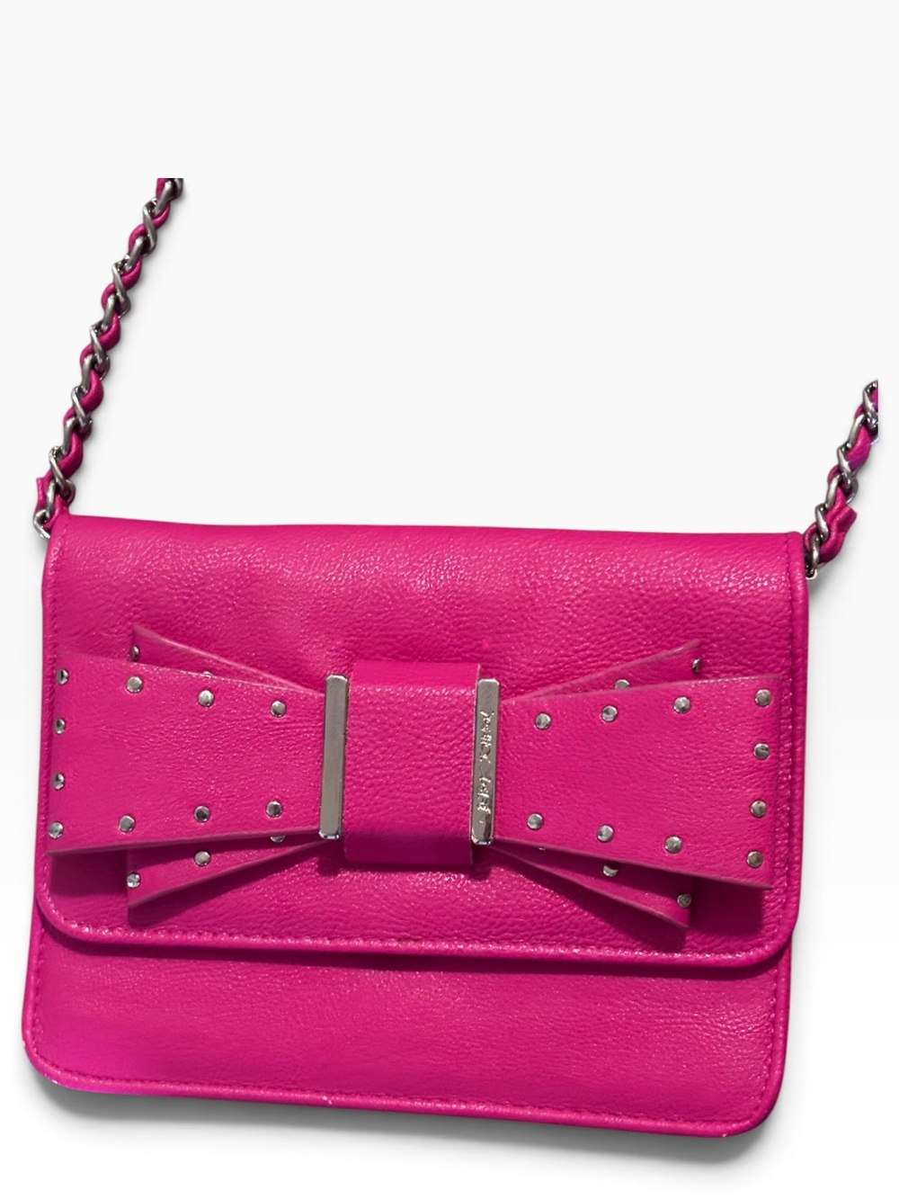 Betsey Johnson Hot Pink Studded Bow Shoulder Bag Crossbody Purse Y2K Barbiecore